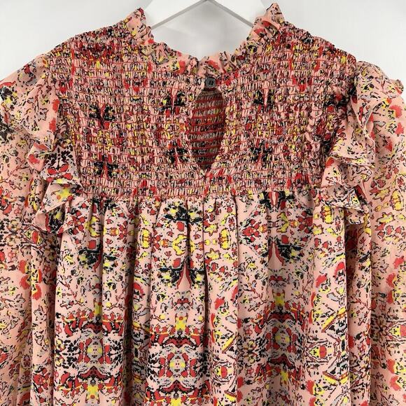 Willa Story Smocked Long Sleeve Blouse Top Geometric Print Women’s Size Medium‎ - Picture 6 of 9